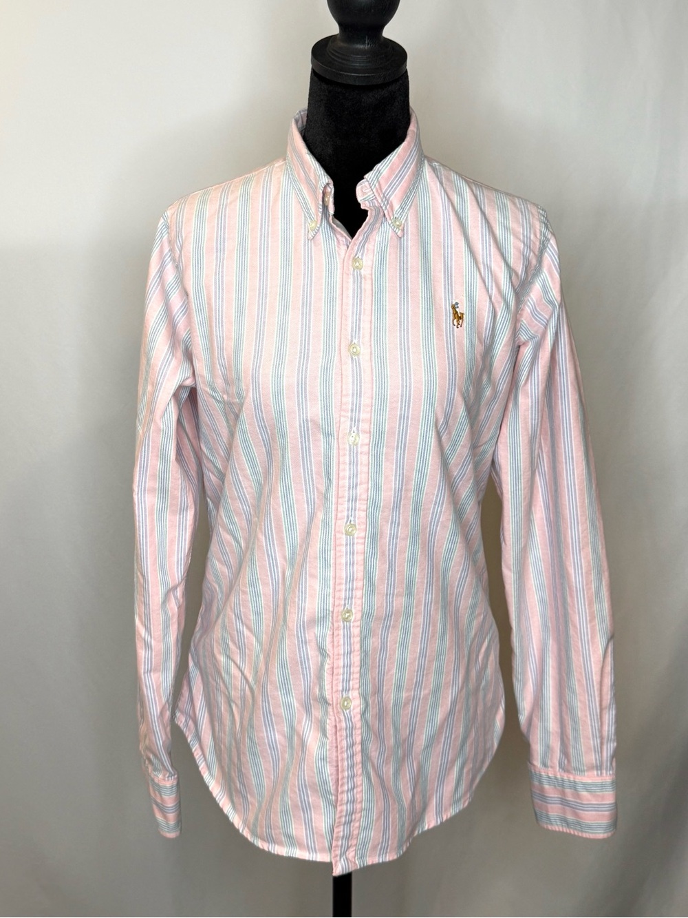 Ralph Lauren Slim Fit Pink & Blue Striped Cotton Button-Down Shirt